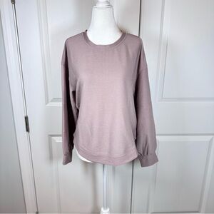 Cupio Mauve Ribbed Balloon Sleeve Pullover Top Medium Cozy Stretch